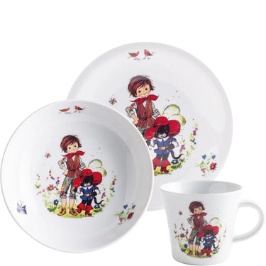 Kahla Kids Kindergeschirr-Set „Der gestiefelte Kater“ 3-teilig – liebevoll gestaltetes Porzellan für kleine Genießer mit märchenhaftem Design