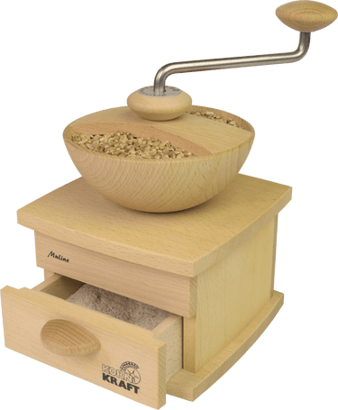Kornkraft Mulino Getreidemühle mit Tischklammern – kompakte Handmühle aus Holz mit stabiler Befestigung für den Hausgebrauch