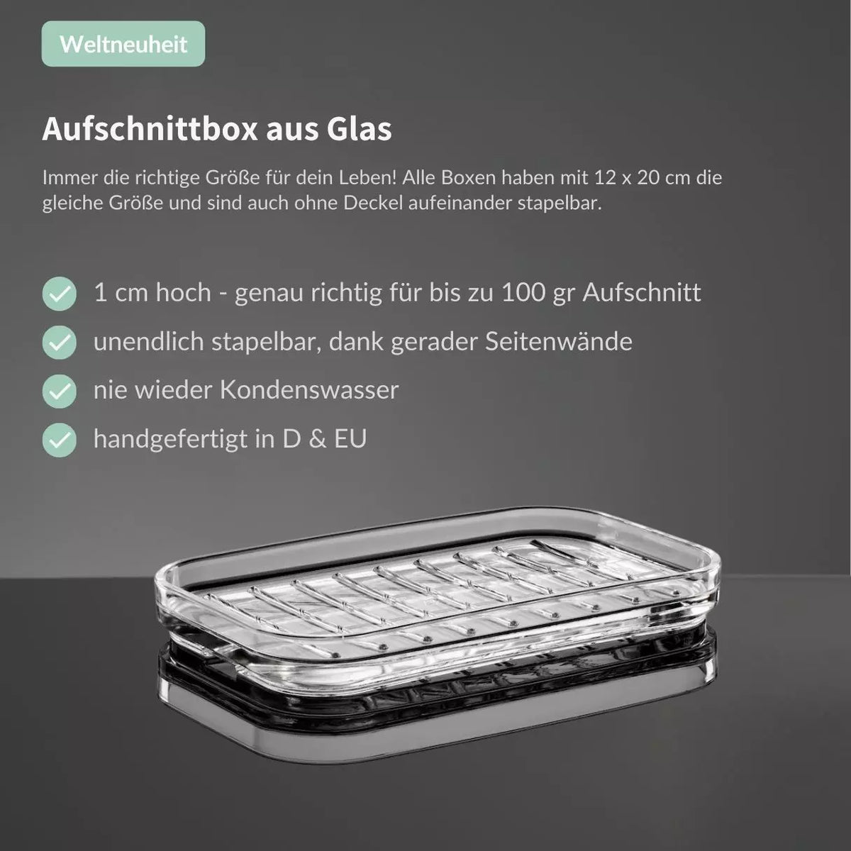 stapelbare Aufschnittbox aus Glas - 0% Kondenswasser - SmacoGlas Aufschnittbox Glas | Glas SmacoGlas - exklusiv und hochwertig | SmacoGlas